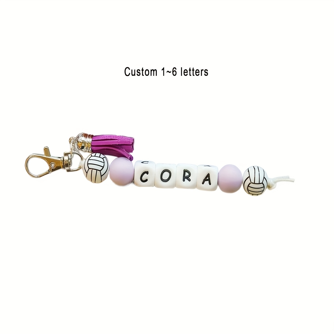 TEMU Porte-clés personnalisé 1 pièce avec nom sportif, breloque de sac à dos personnalisée avec perle, balle et lettre de sport, porte-clés avec nom