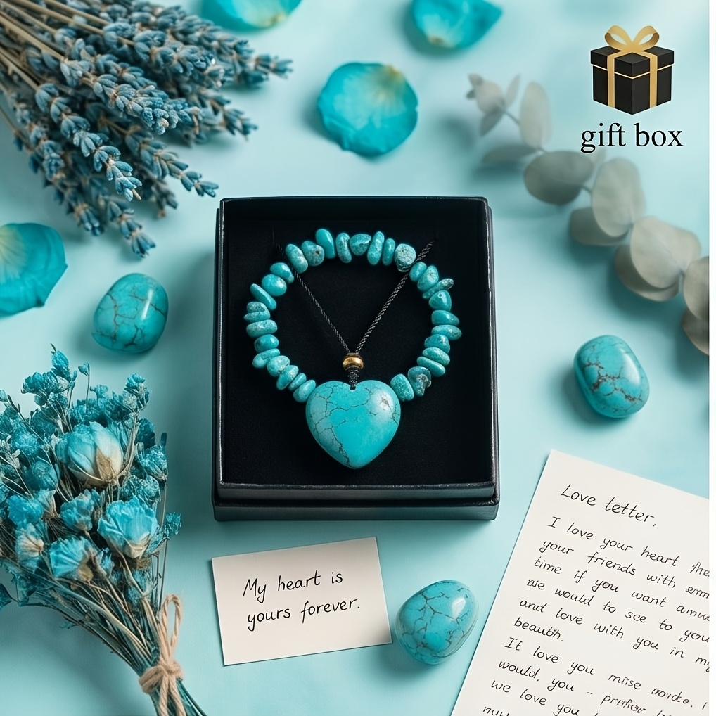 3pc Lapis Lazuli Heart Necklace & Gemstone Bracelet Set