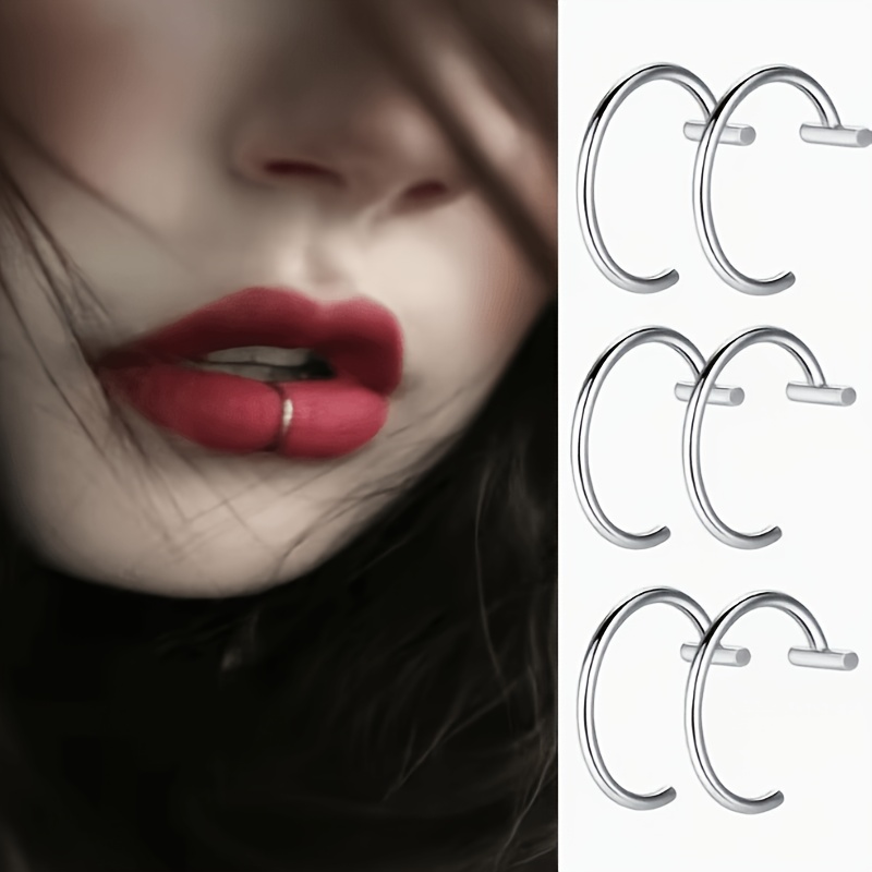 TEMU 6 Stainless Steel Lip Rings - Gothic Style, No Piercing Required, Suitable For Daily Wear, Parties, And Gifts, Jewelry, Party Accessory, Sturdy