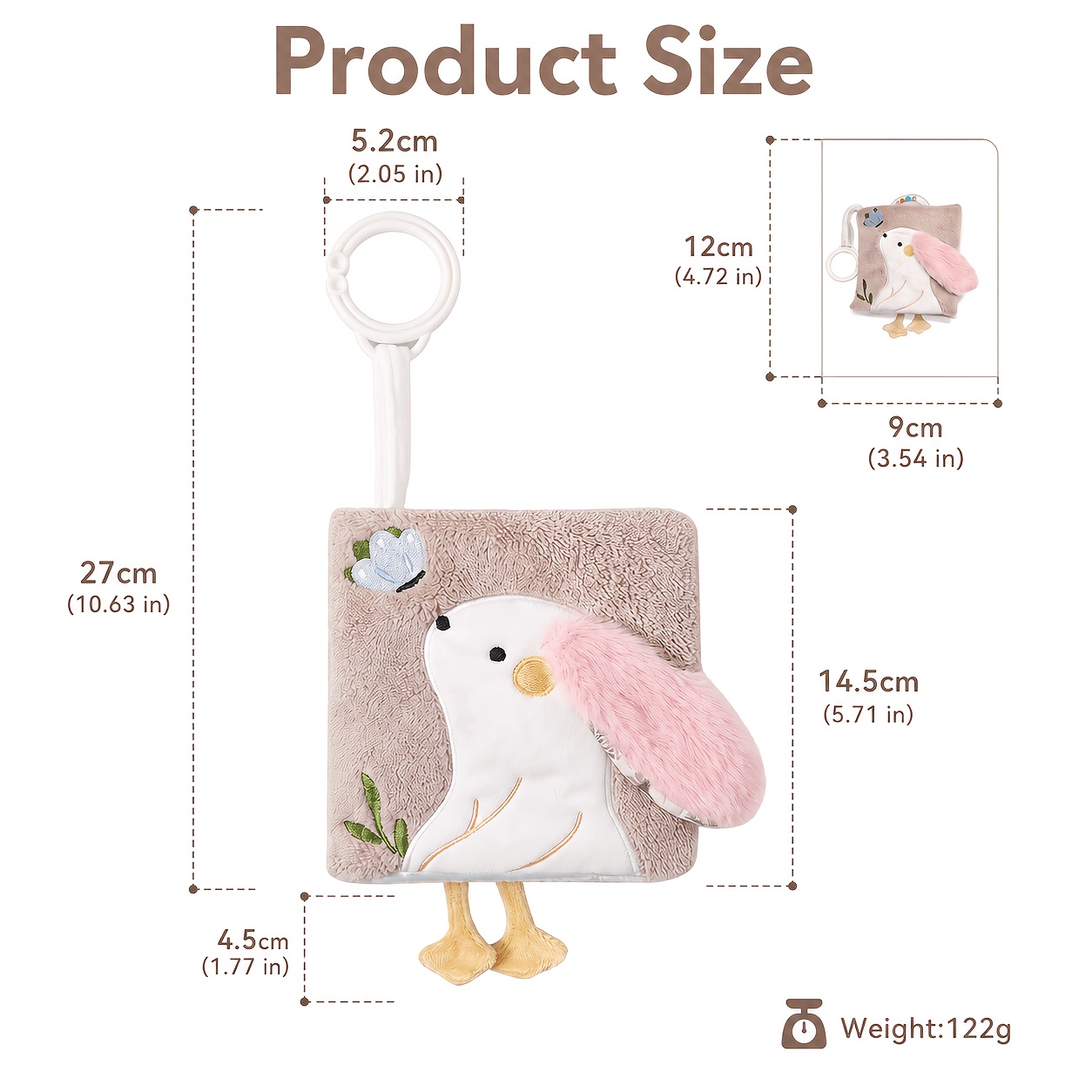 Image of Baby Cloth Book With Rabbit Design, Interactive Soft Activity Book With Mirror Page, & Animal Patterns, Portable Hanging Sensory Toy For Infant Travel Stroller