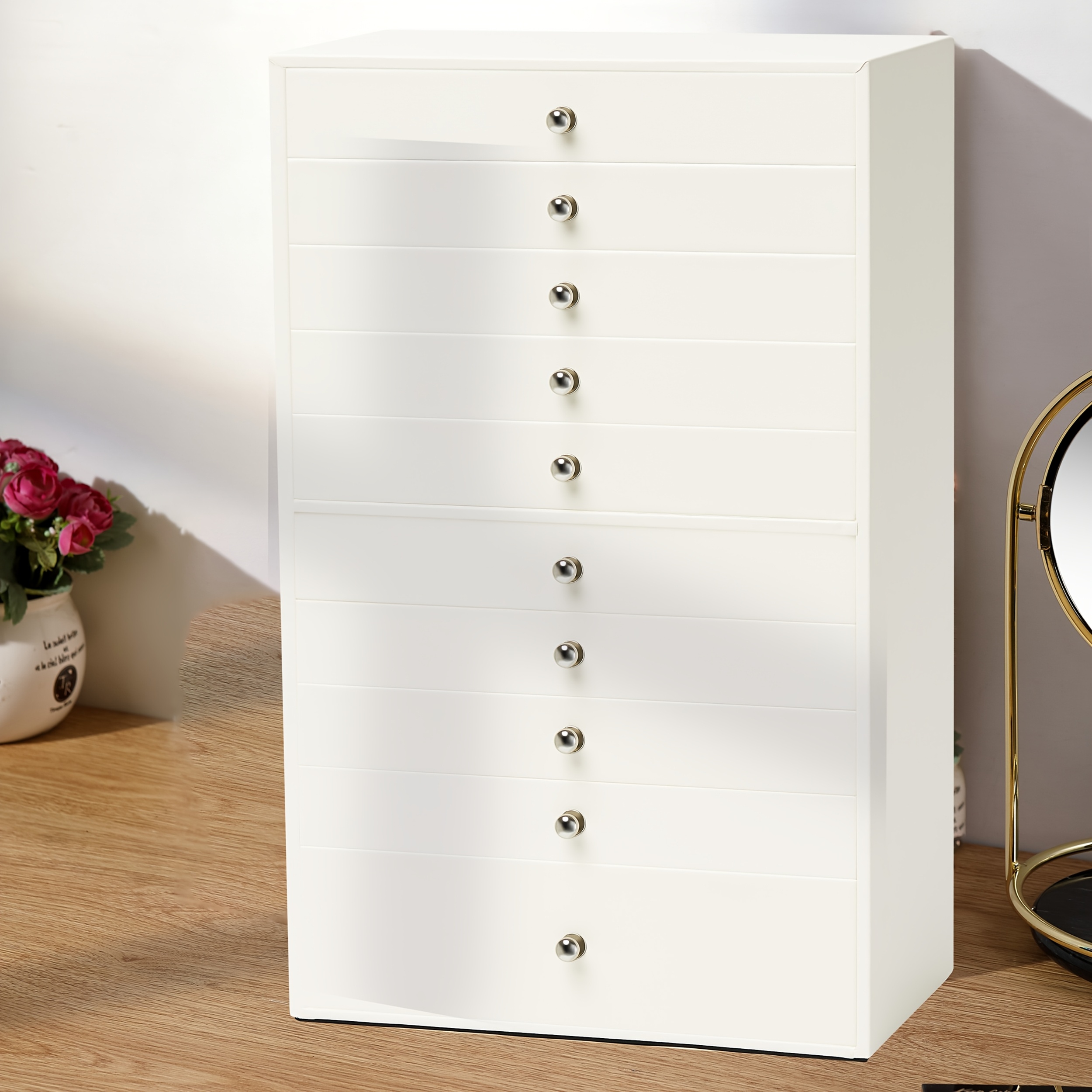 1pc large capacity ten layer velvet jewelry storage cabinet with 10 drawers stylish rectangle design tabletop mounting multipurpose contemporary   gift for mothers day valentines day birthday christmas gift jewelry boxes Product details 7