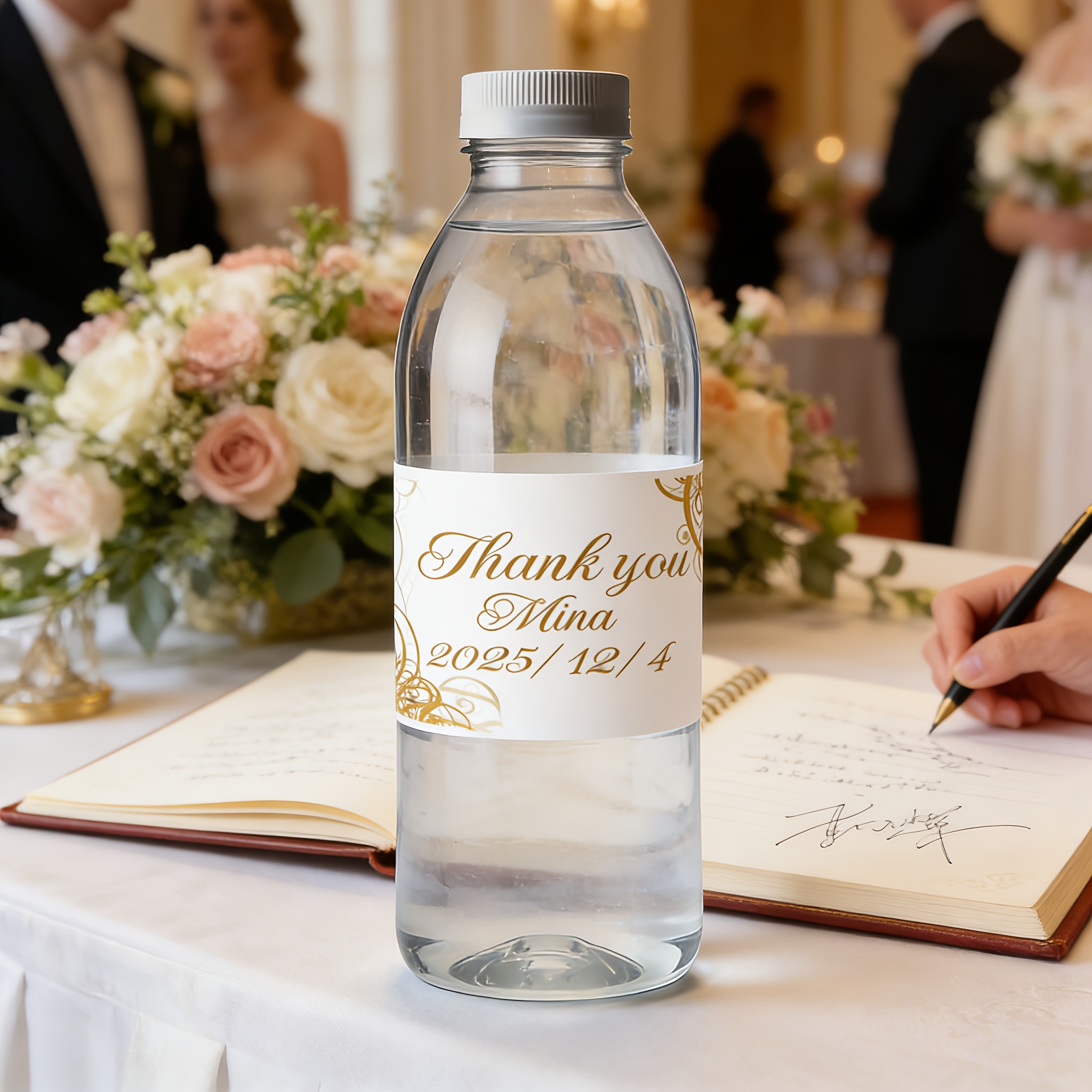 TEMU 24 Custom Water Bottle Labels, Customizable Text, Elegant , Suitable For Gift Bags, Envelope Seals, Party Decorations, Office Supplies, And