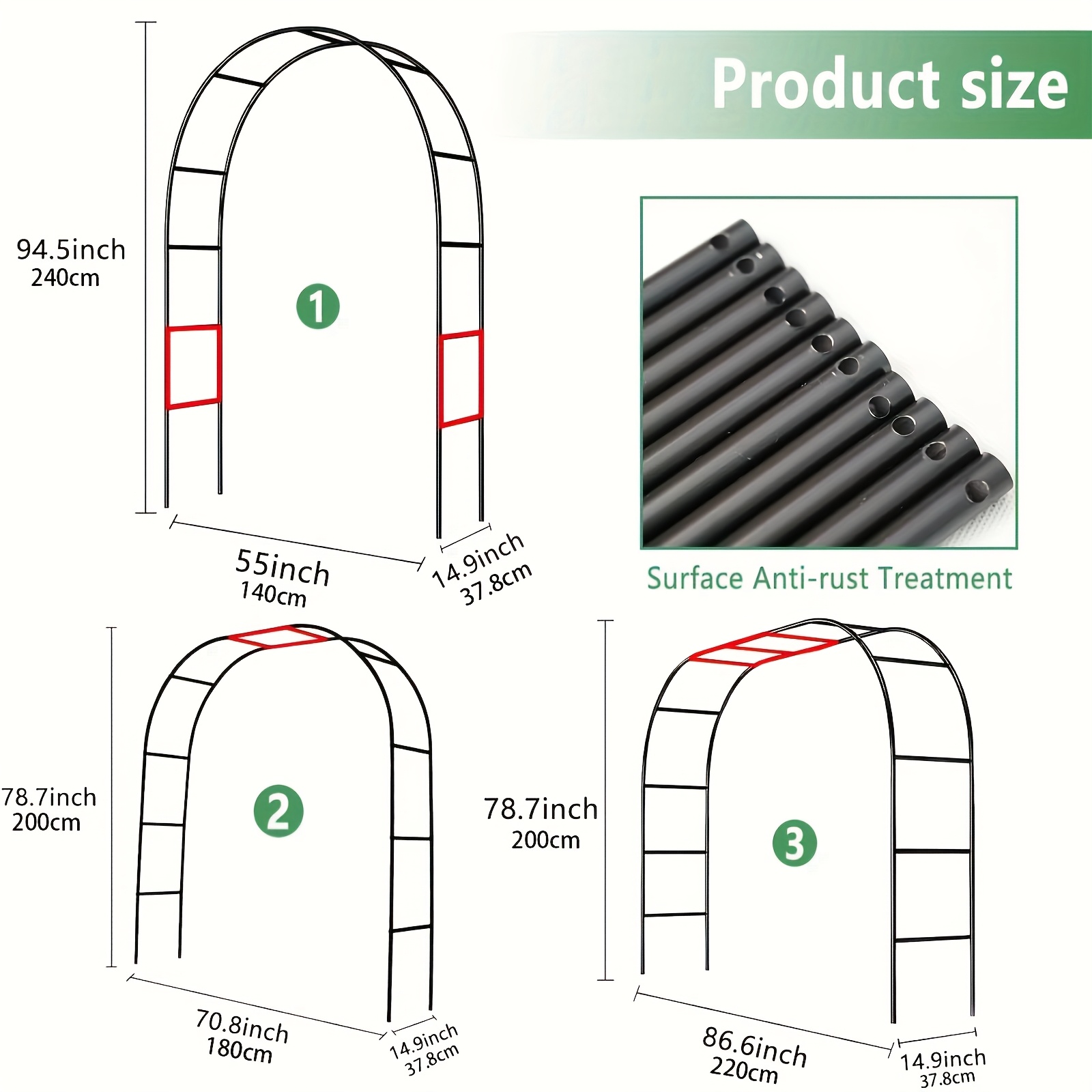 1 Unit Of A Large Metal Garden Arch Measuring 254.0 Cm, Featuring A Sturdy With A Gothic Design. This Heavy-duty Arch Is Ideal For Weddings And Can Support Climbing Plants Indoors And Outdoors
