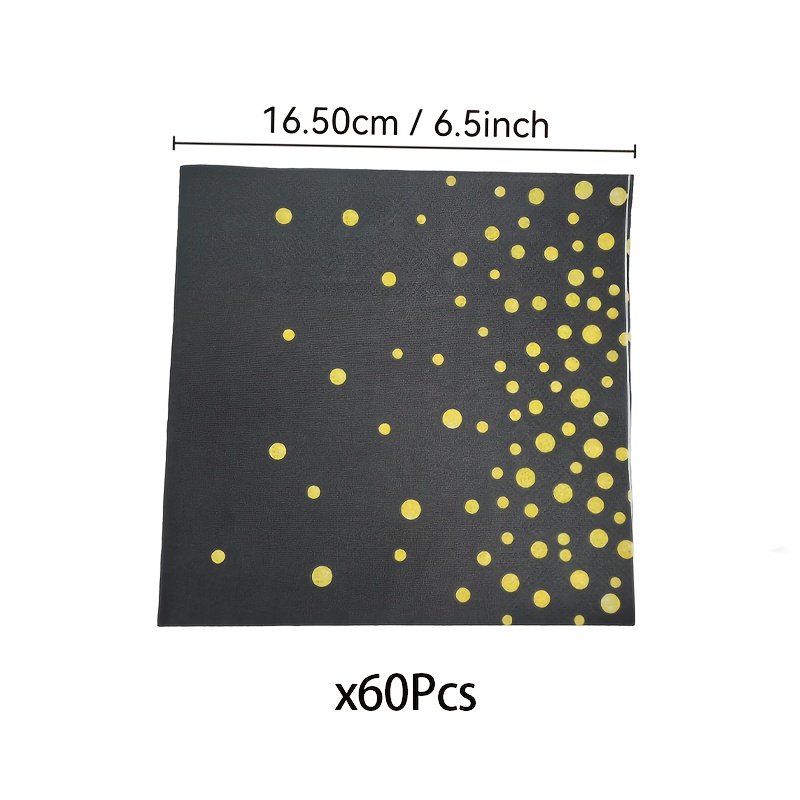 E-shop 20/40/60 Stück vergoldenete Stern-Servietten - 16,5 cm mattschwarze Basis mit vergoldenetem Punktmuster, 3D-geprägte, dicke, saugfähige Schicht,