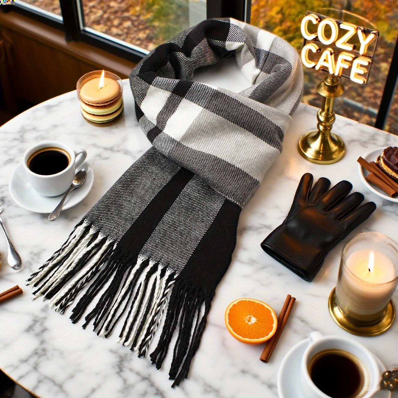 Écharpe à carreaux pour homme, hiver chaud et doux, motif tartan classique noir et blanc, couverture et châle polyvalents pour l'automne, l'automne et l'hiver, lavable en machine, cadeau de Noël, d'Action de Grâce et du Nouvel An pour lui, accessoire confortable et durable pour les tenues décontractées et formelles.