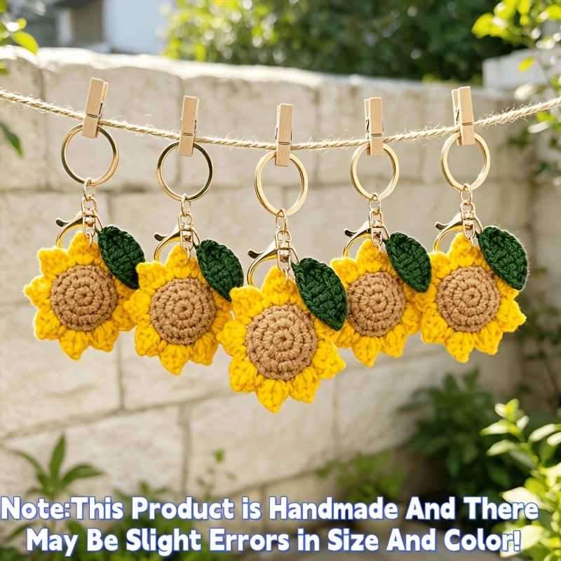 TEMU Gift For Her/him 5pcs Handmade Crochet Sunflower Keychain Knitted Floral Bag Charm Gift&halloween,school Christmas Decorations