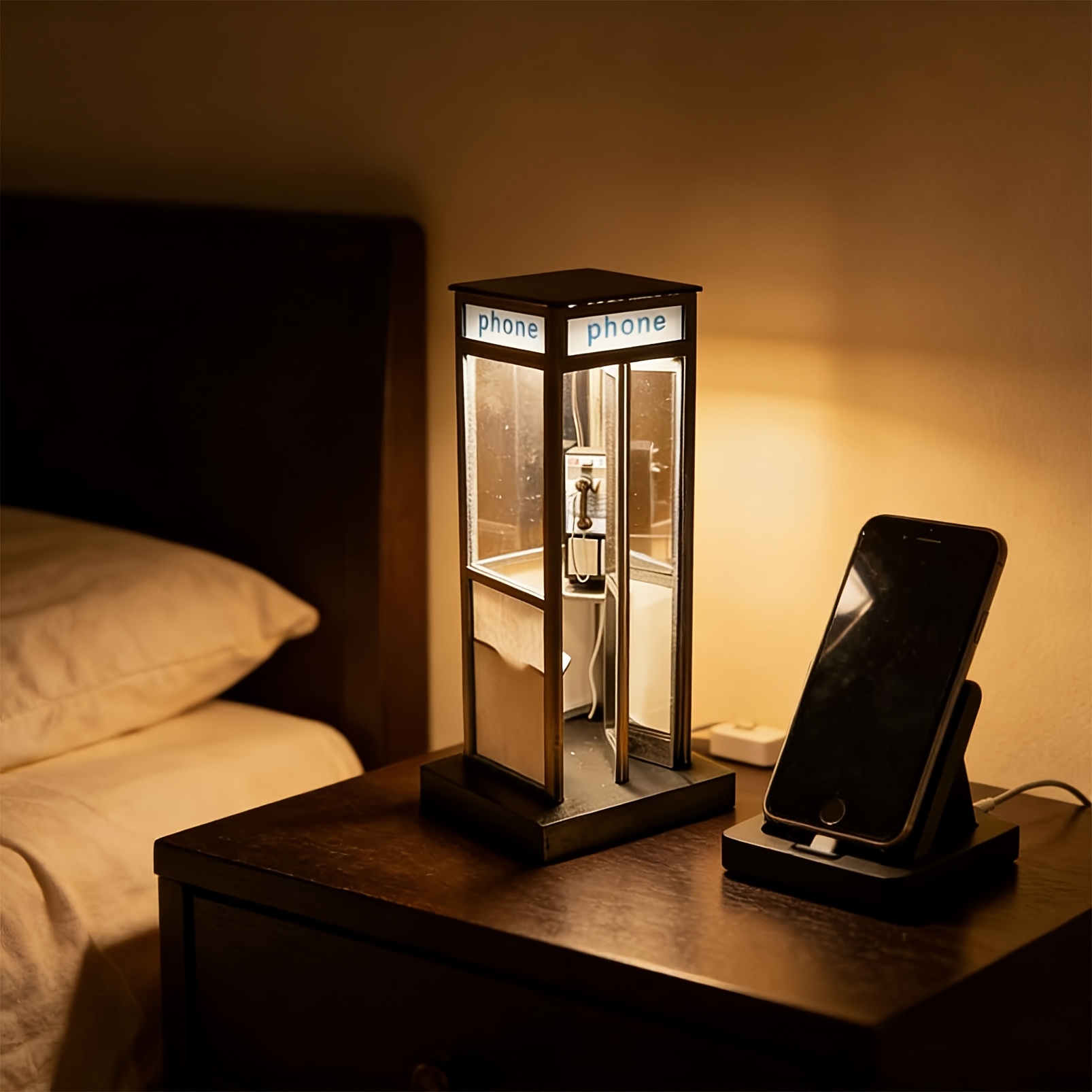2pcs telephone booth table lamp black lampshade set designed in a vintage telephone booth style bedside night light birthday gift Product details 5