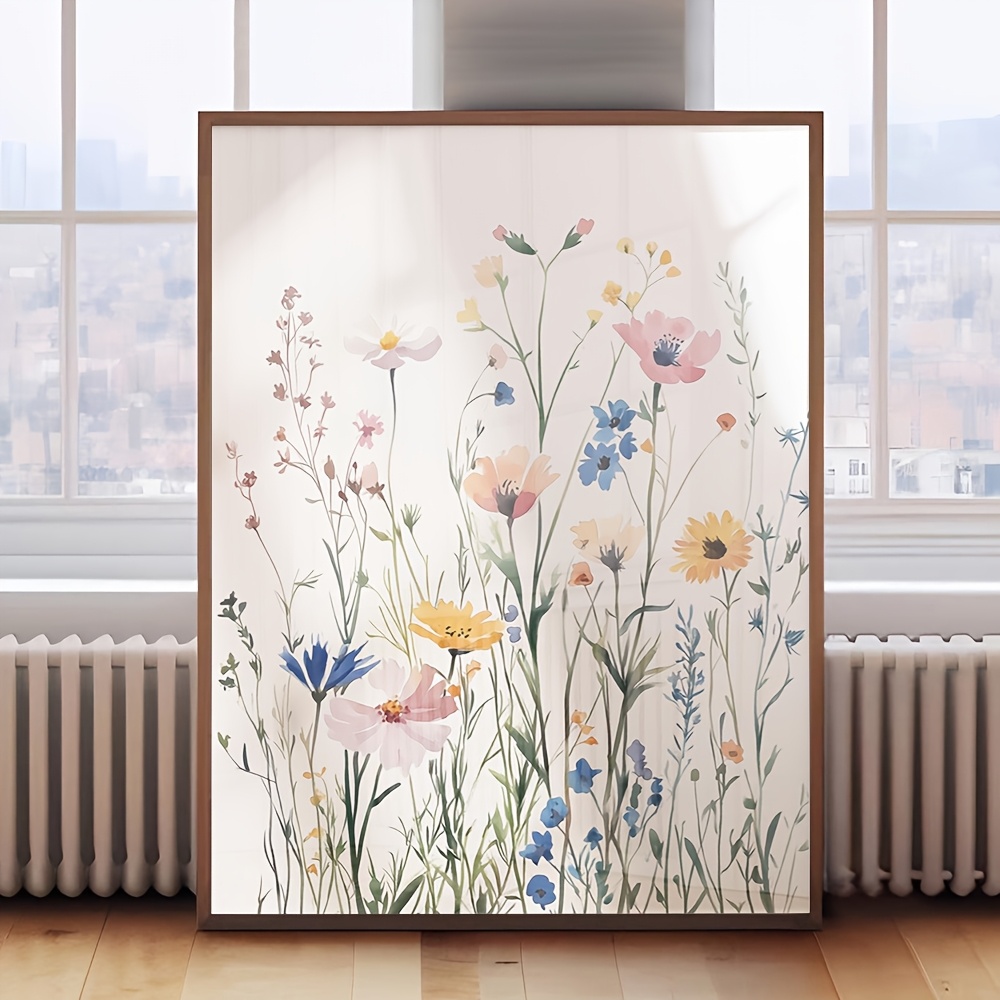 TEMU 2d Flat, 2d Flat, 1pc, Frameless, Plant Print - Soft Watercolor Floral Wall Art - Pastel Poster - Minimalist Home Decor, Fun Canvas Wall