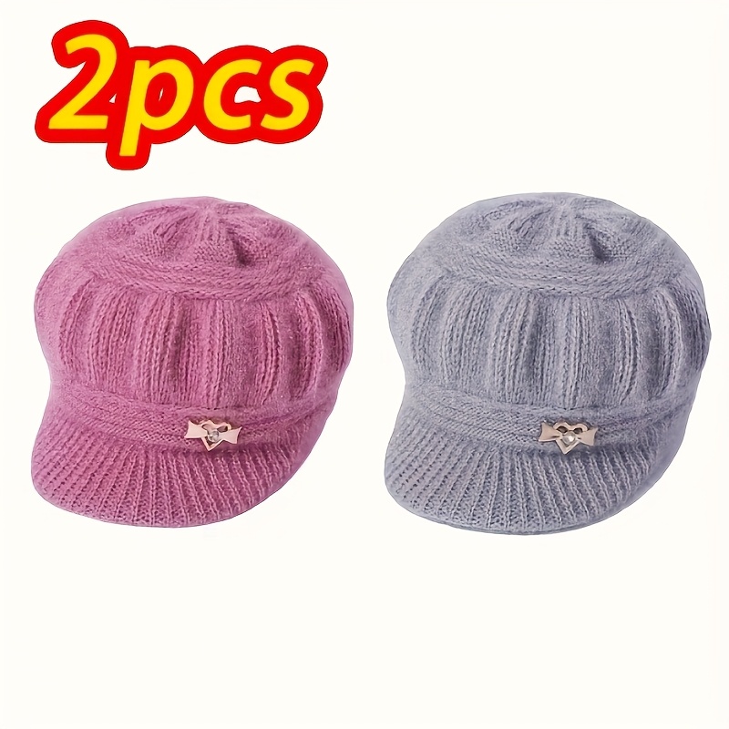 TEMU 2pcs Women's Fashion Hats, Autumn Winter Warm Ear Protection Beanie For Middle-aged And Elderly People, 2 Suitable (fall & Winter), Halloween