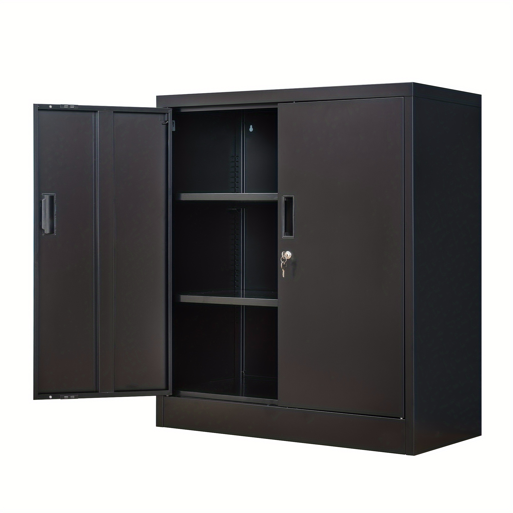 

Metal Garage Storage Cabinets, Metal File Cabinet With 2 Adjustable Shelves, Lockable Storage Cabinets For Office, Home, Garage, " H X 31.5" W X 15.7" D (black)