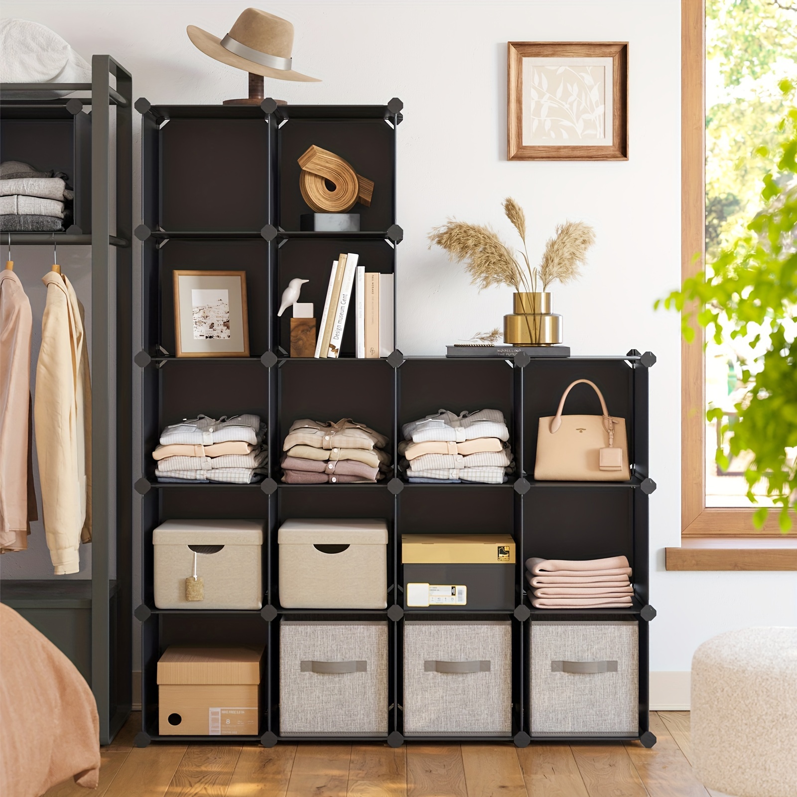 TEMU Organisateur de rangement cube, 16 cubes de rangement pour placard 48.4 X 12.2 X 48.4 pouces, étagère sur pied