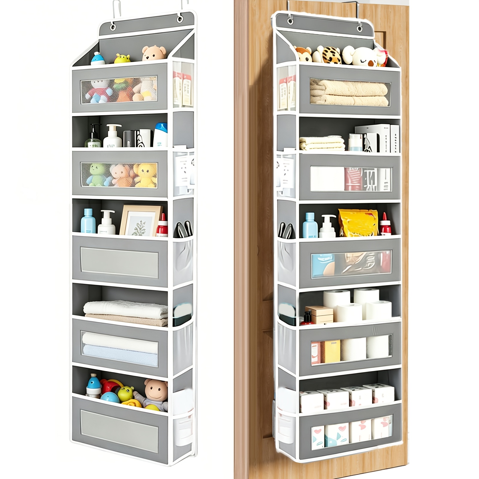 TEMU Over The Door Organizer Storage, 5 Shelf Hanging Door Organizer With 10 Large Capacity Pockets, No Drilling Required Anti Tilt 44 Lb Load Behind