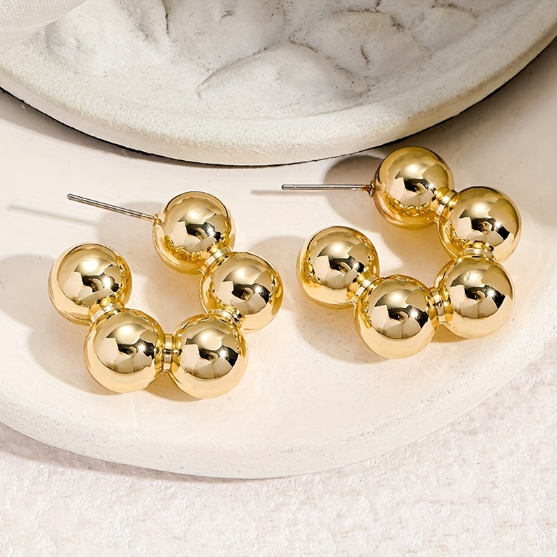 Image of Popular Cross-border Spherical Hoop Earrings, European And , Versatile, , High-end, Trendy, Elegant Stud Earrings For Women