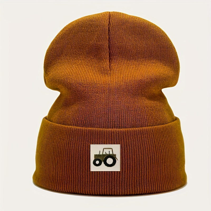High-grammage Cute Embroidered Tractor Toddler Children's Brimless Beanie, Soft And Warm Knitted Winter Hat For Kids