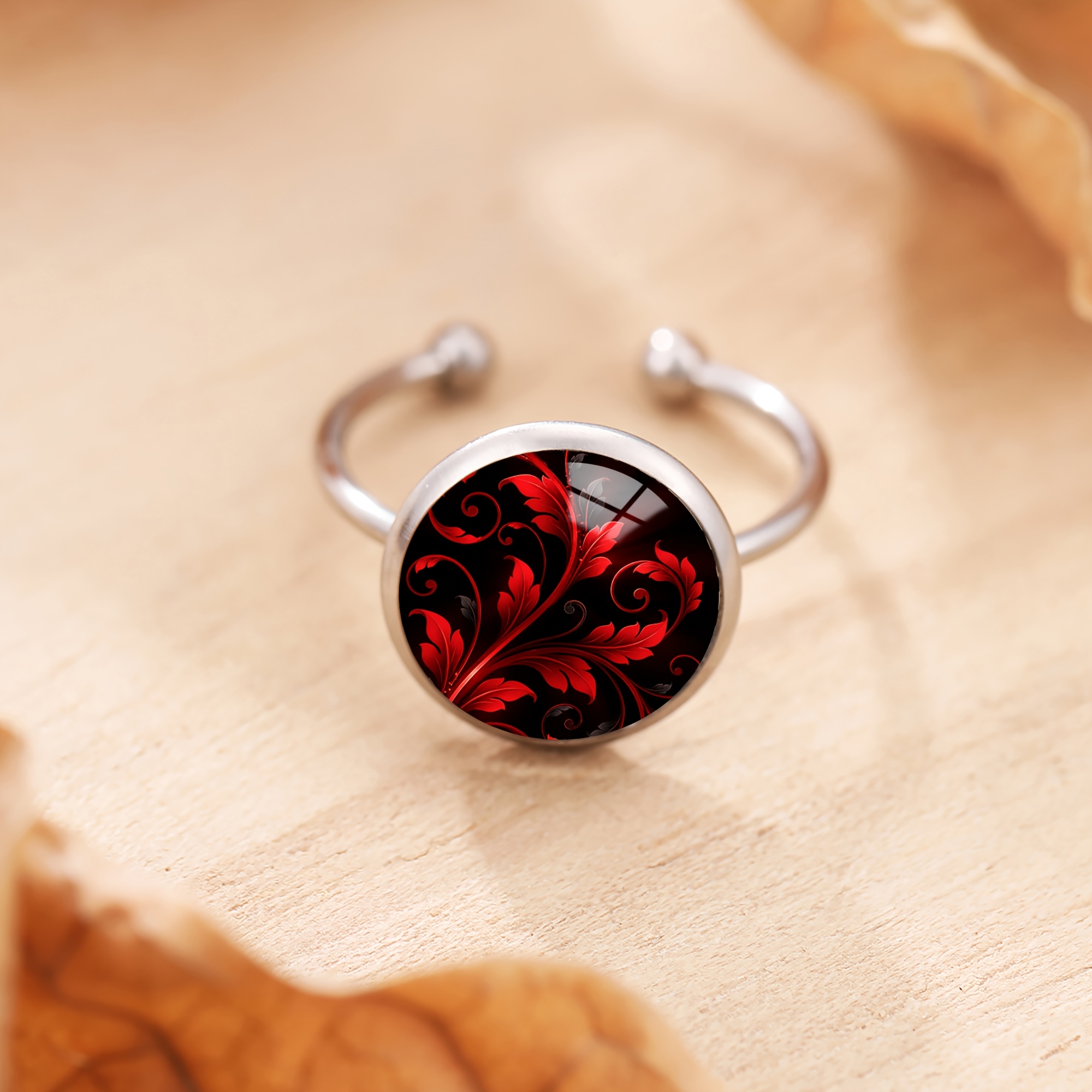 Red and Black Classical Scroll Pattern 316 Stainless Steel Ring