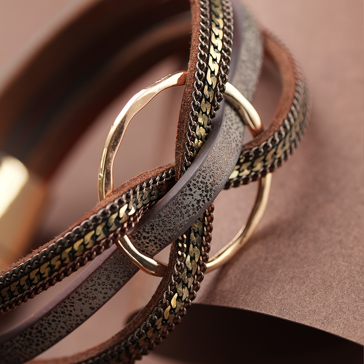 Minimalist PU Leather Bracelet with Circles, Magnetic Closure