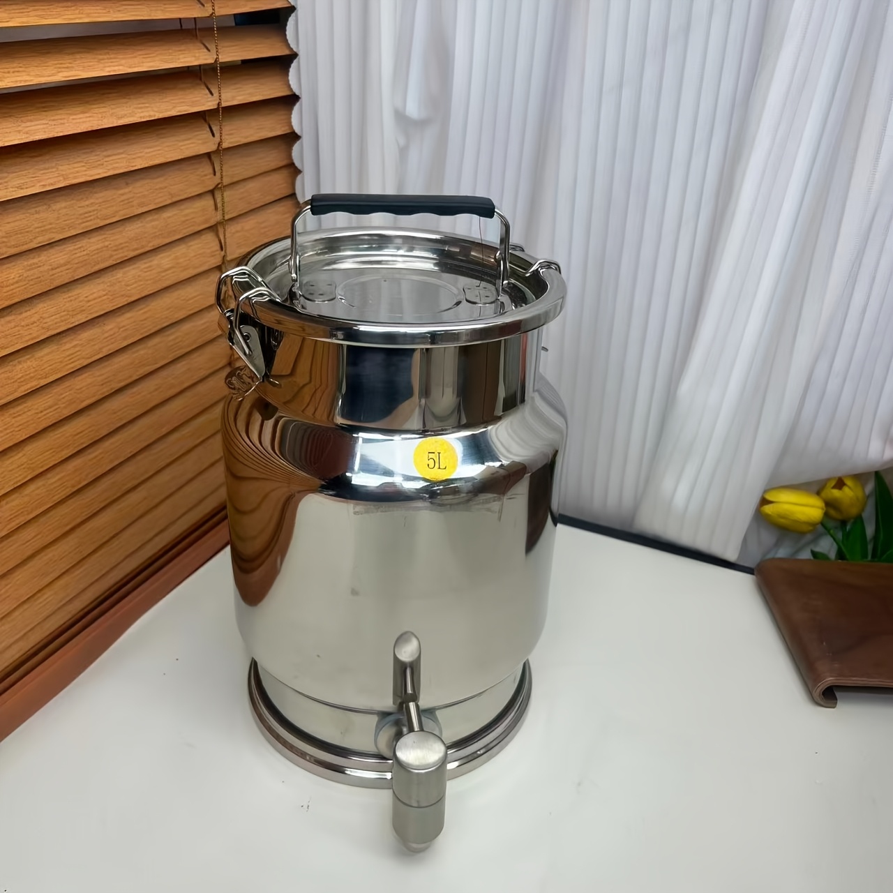 TEMU Stainless Steel Sealing Container, 5l/10l Capacity, Food-grade Stainless Steel, Safe Storage With Spout Design For Easy Liquid Dispensing.