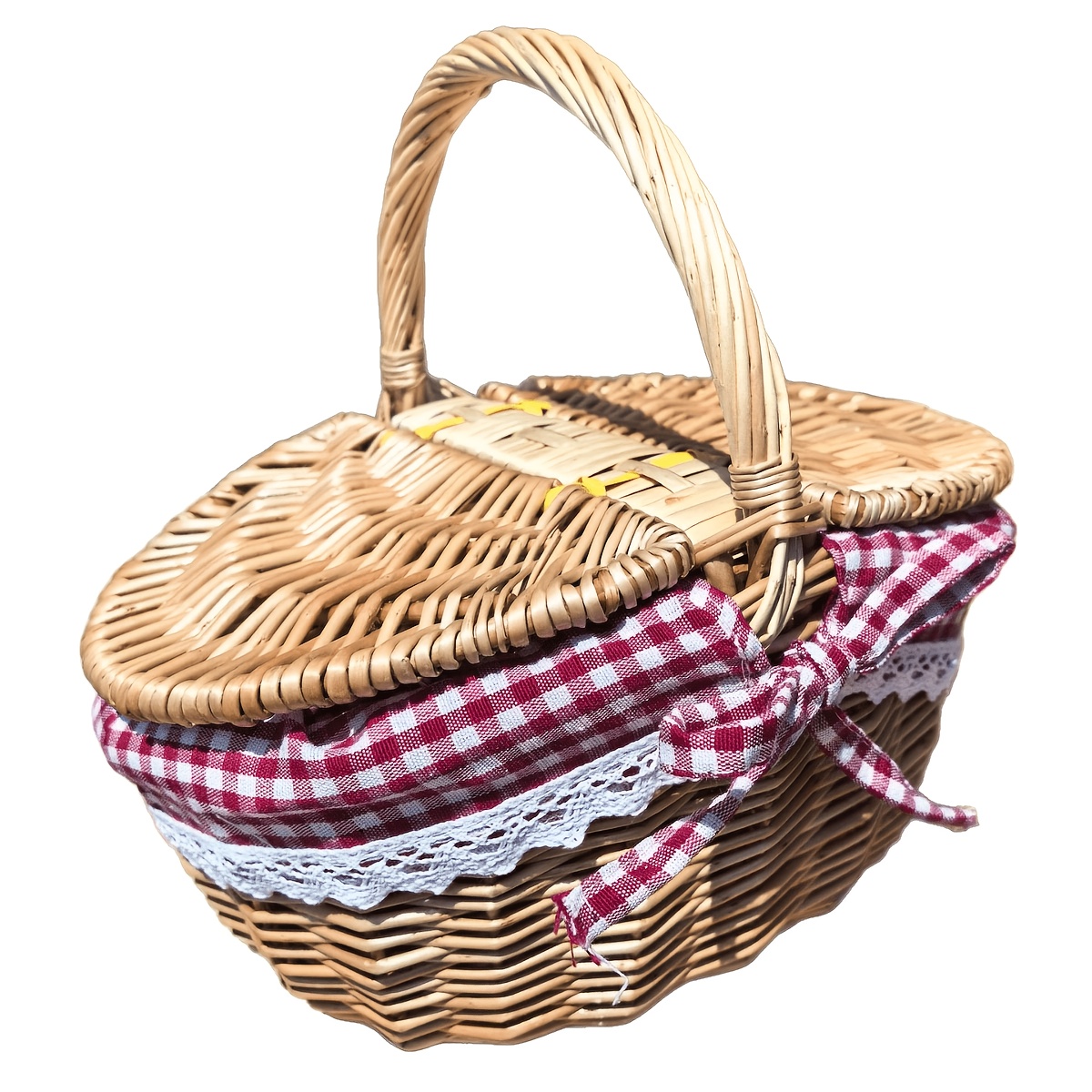 TEMU 1pc Oval Woven Storage Basket Handbasket Small Red Grid, Shelf Baskets