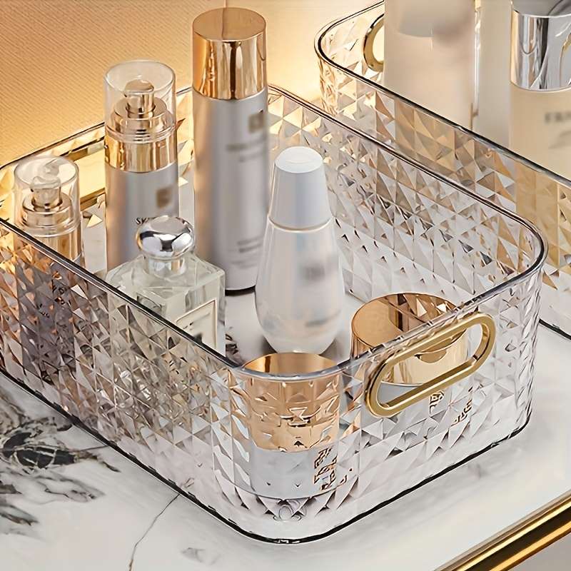 TEMU Desktop Storage Box, Light Luxury Transparent Open Storage Box, Makeup Organizer, Makeup Storage Basket, Face Masks, Snacks, Small Desktop
