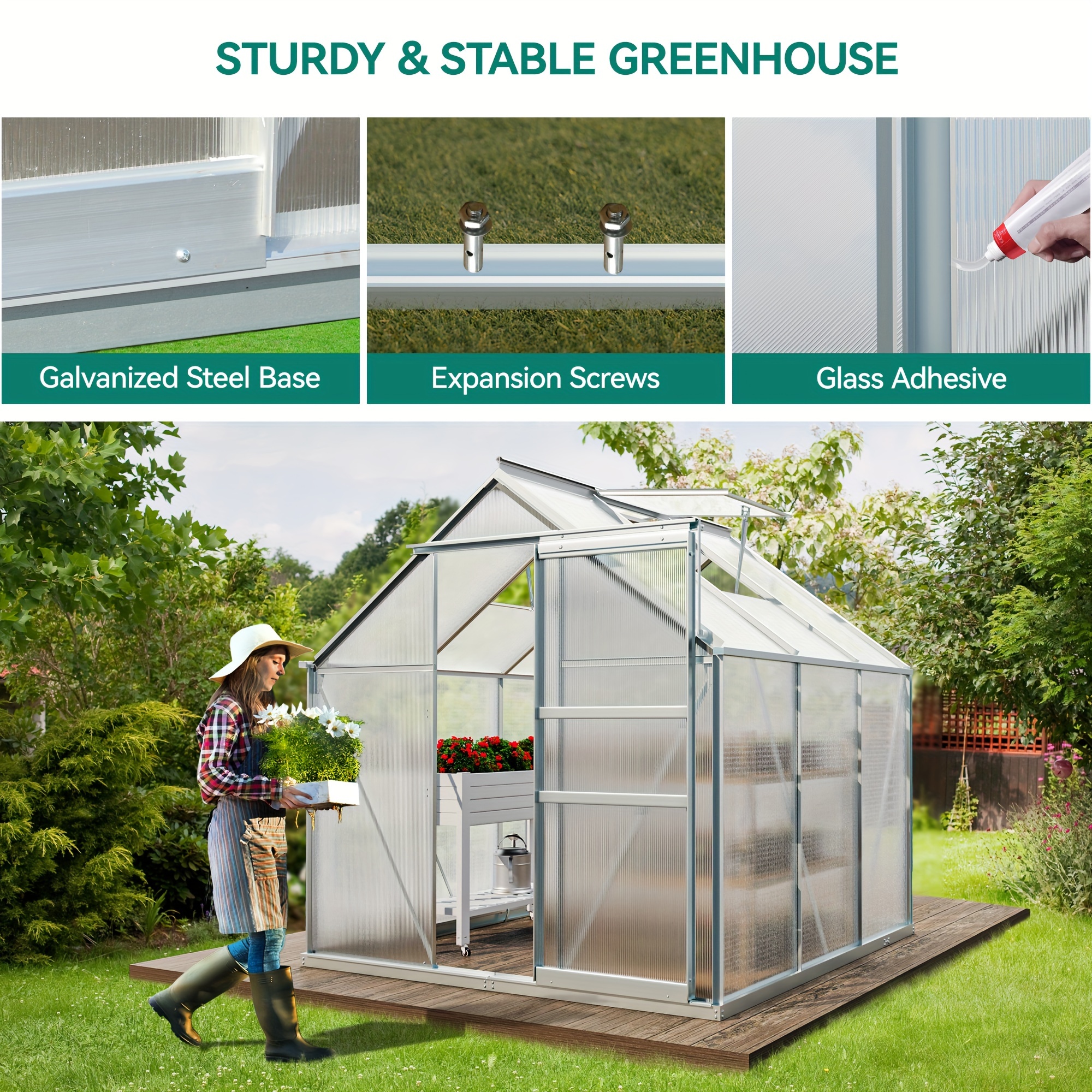 Naturehavenshop 6x6ft Polycarbonate Greenhouse Heavy Duty Green Houses ...