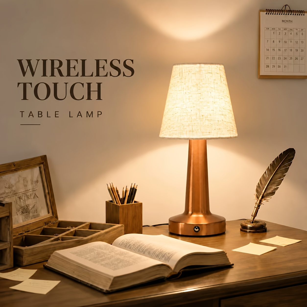 Retro Touch Lamp with Cordless Charging and 3-Color Light