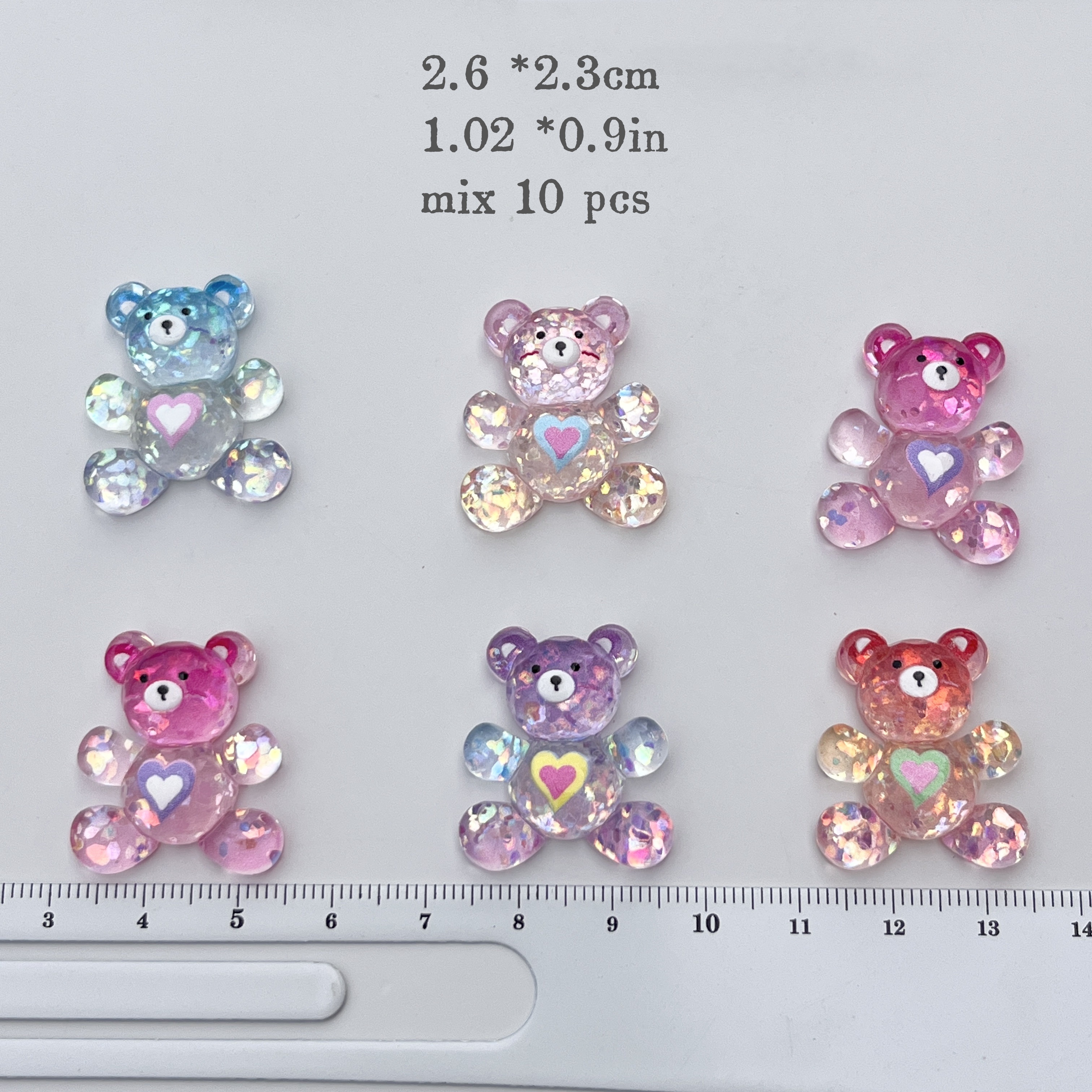 Image of 10pcs Mixed Diy Adult Resin Craft Accessories Stickers - Transparent Bear Flat Back For Earrings, Hair Accessories, And Handicrafts (suitable 14+)