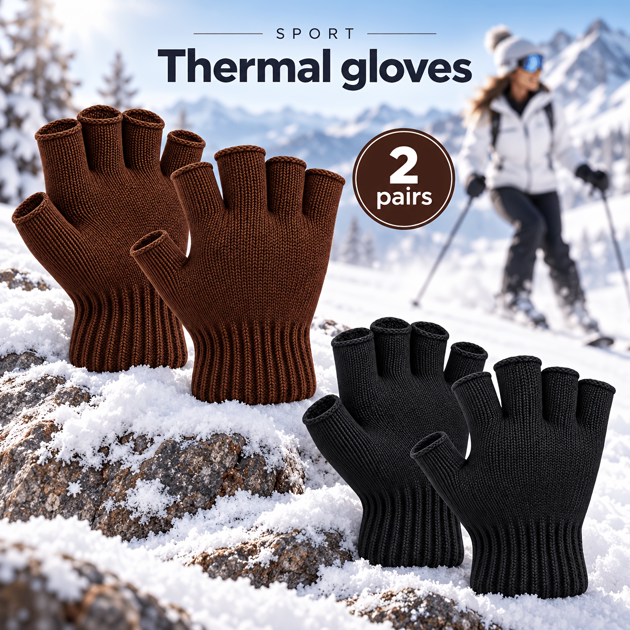 TEMU 2pairs Autumn And Winter Dew Fingers Winter Gloves Warm Touchscreen Compatible-half Finger Design, Elastic Cassette Design, , Suitable For