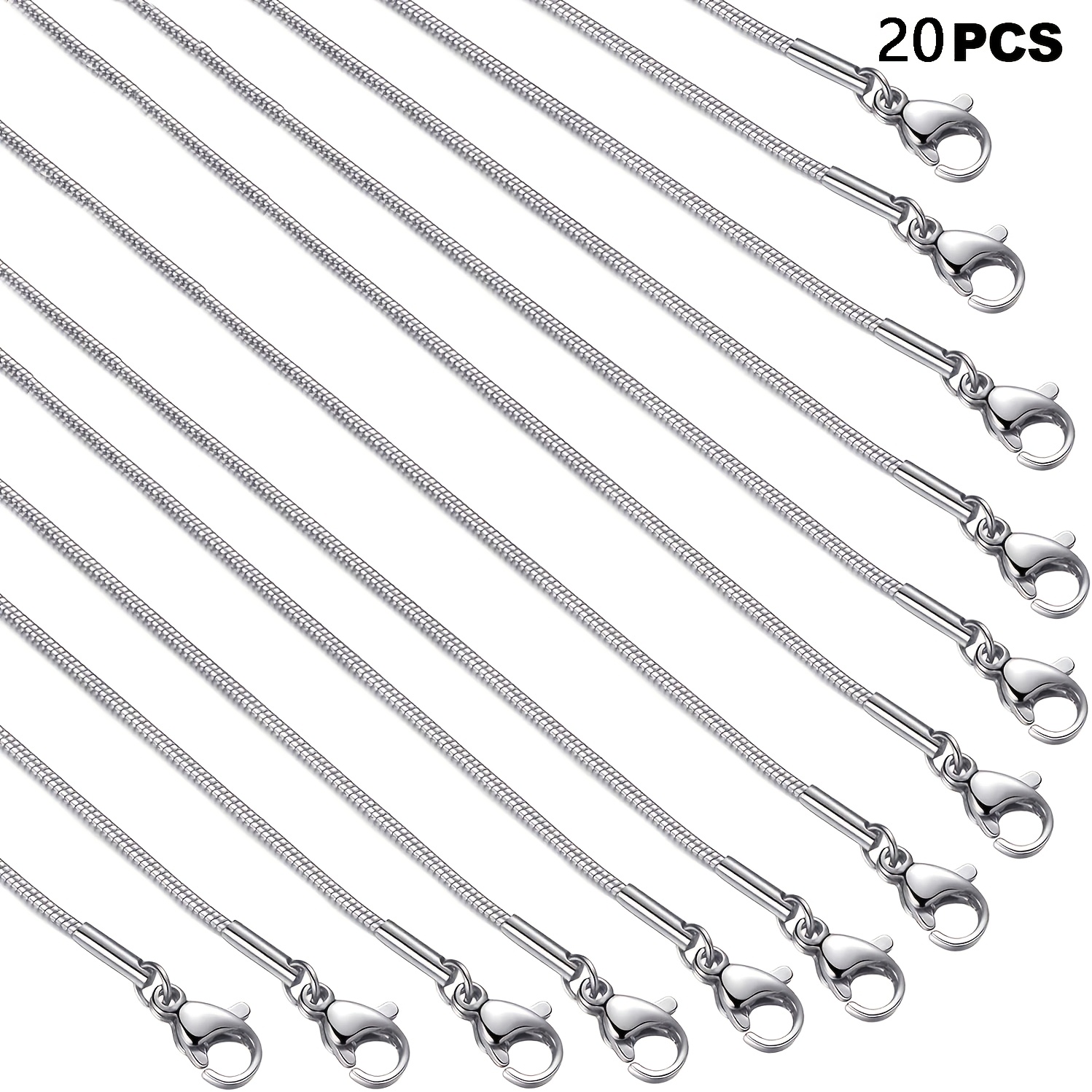 TEMU 20 piezas/Paquete (20 piezas) Collar de Cadena de Serpiente Redonda Ajustable de Acero Inoxidable con Cadena de Extensión - 45+5 cm Cierre de