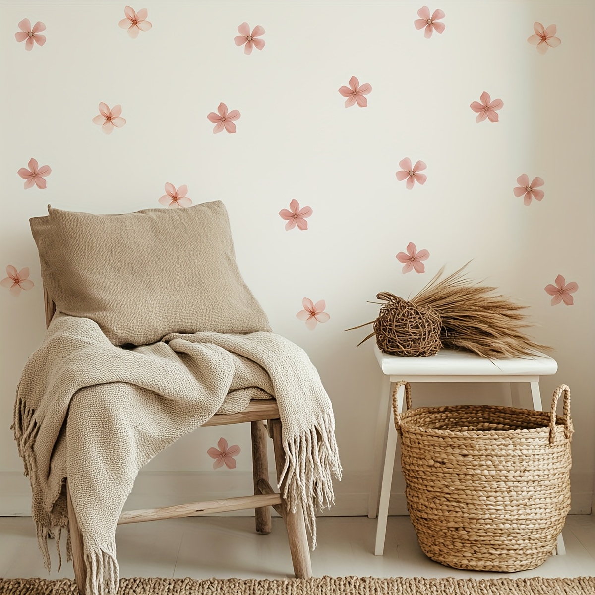 1pc Pink Flower Removable Wall Sticker, Room Wall Decal, Girly Dorm Wall Decor