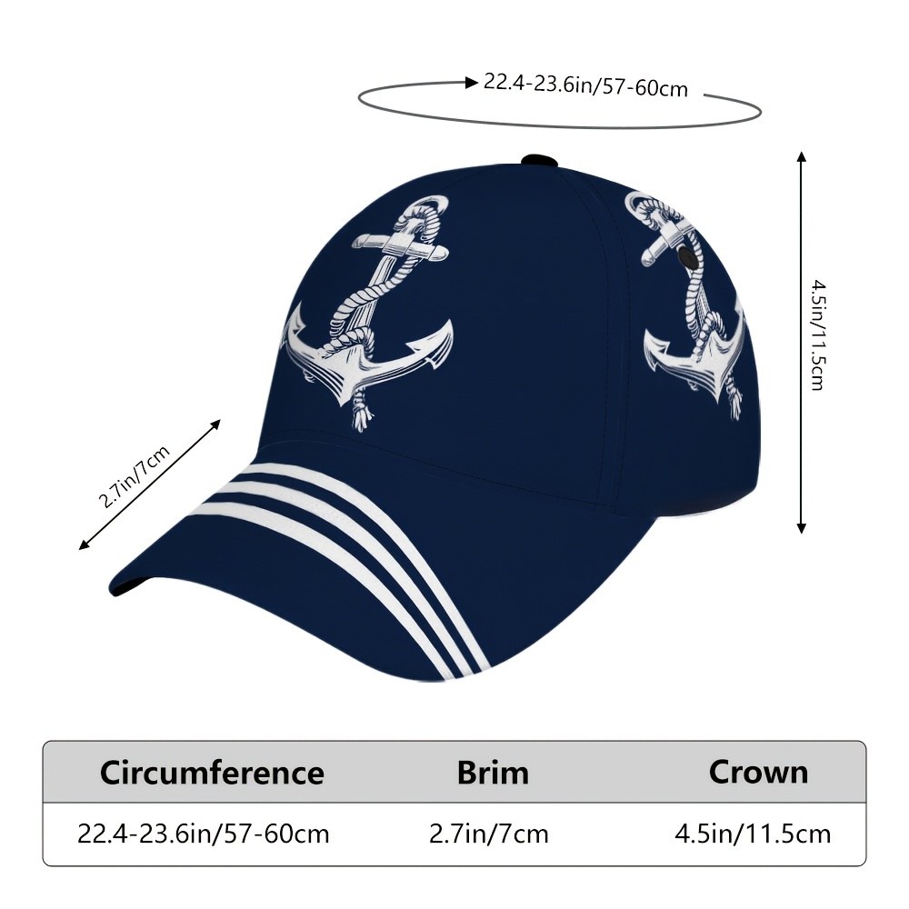 TEMU 1pc Nautical Anchor Cap For - Adjustable Snapback Baseball Hat, Lightweight Non-slip Suitable For Marathon, Jogging, Fitness Training, Casual