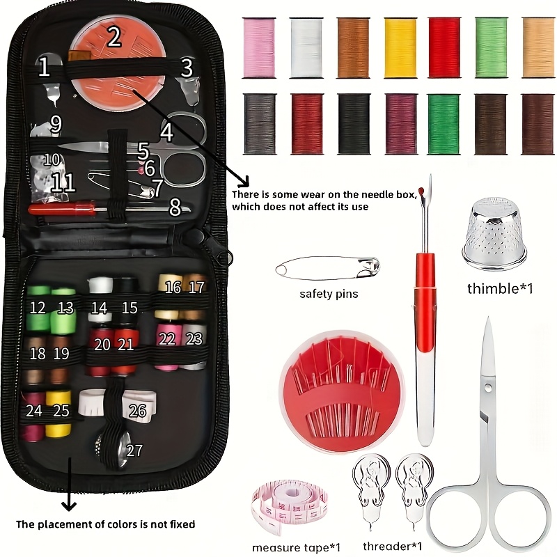 

27pcs Deluxe Portable Sewing Kit, With , Needles, Scissors, Buttons, And Repair , In Compact Plastic Case For Home, Office, And Travel Use