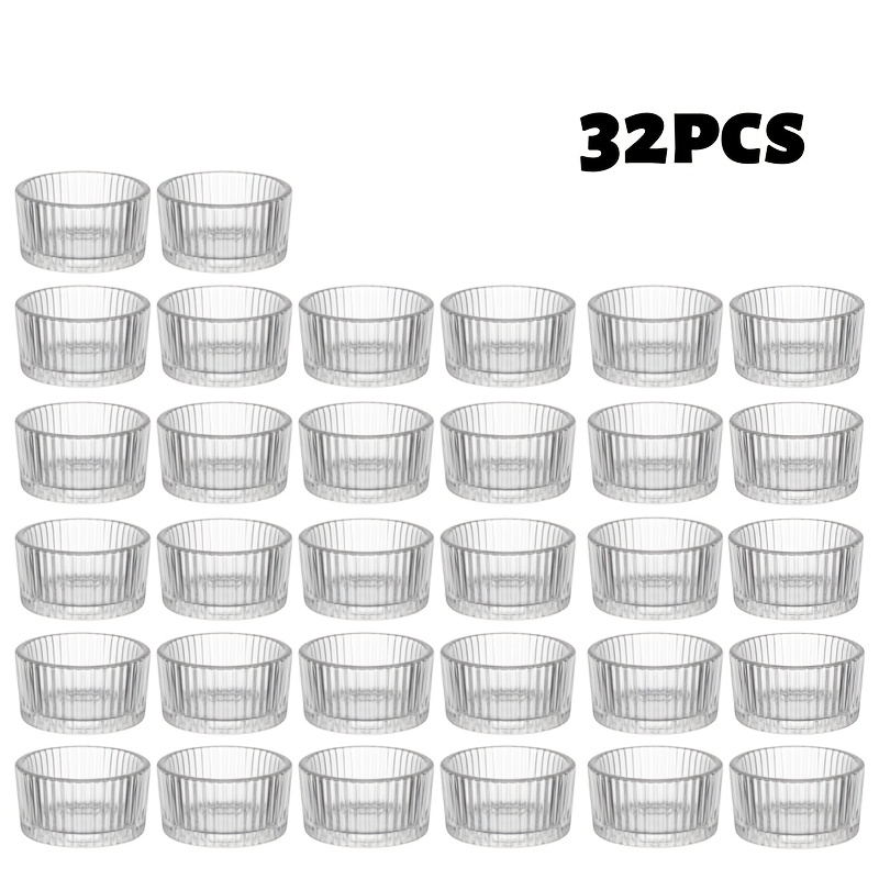 Image of 32pcs Transparent Vertical Stripe Wish Candle Holders, Thickened Glass Craft ' Bathroom Decor, Tea Party Table Decoration, Valentine's Day Gift, Mother's Day, Bridal Shower And Party Decor