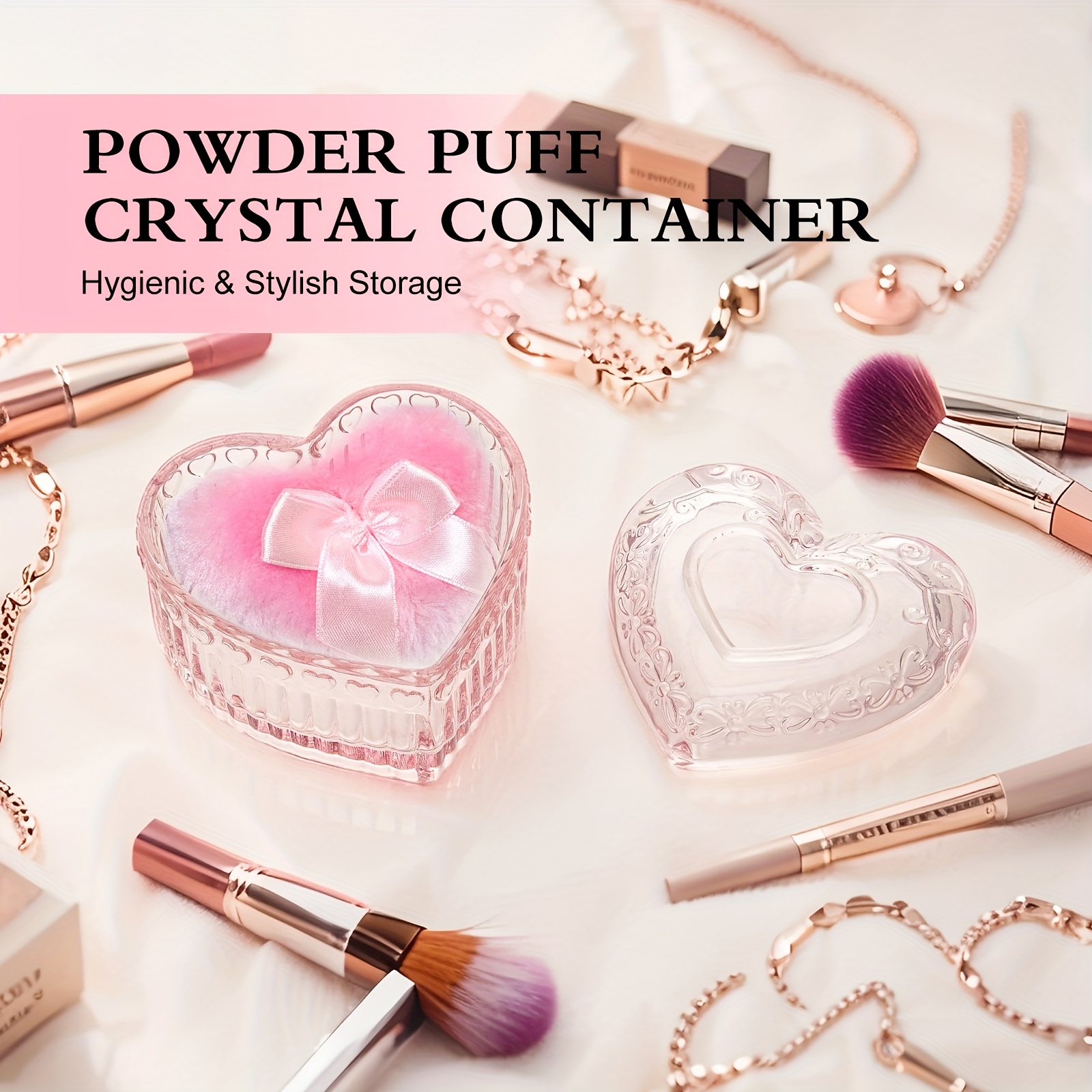 Puderquasten-Set Mit Glasbehälter – 2 Weiche, Waschbare Puffs & Kristall-Dose Für Make-up