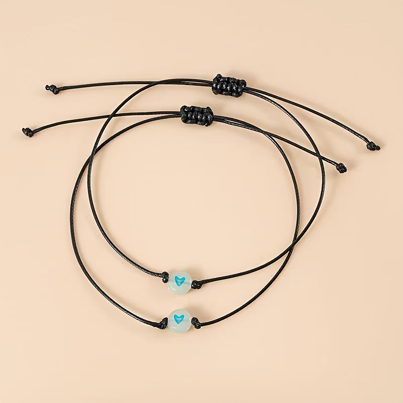 Heart Shaped Luminous Beads Bracelet Adjustable Chain 6 Colors