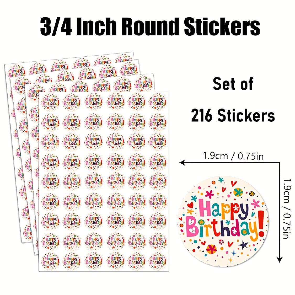 Image of 216pcs, Vibrant Birthday Party Decorations Featuring Heart And Flower Designs On Sticker Sheets, Small Candy Labels For Birthdays, Party Favor Embellishments