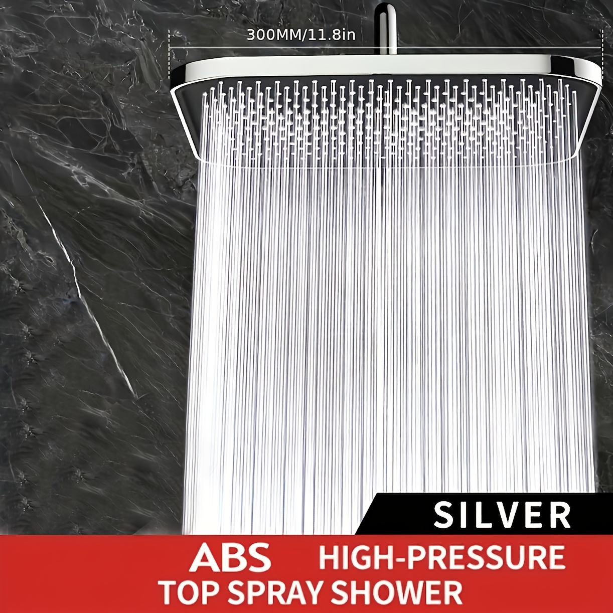 Image of High-pressure Showerhead, Electroplated Silvery/black Square Showerhead, Daily Fixed Showerhead For Bathroom, Bathroom Additions, Showerhead, For Shower Use For Shower Use