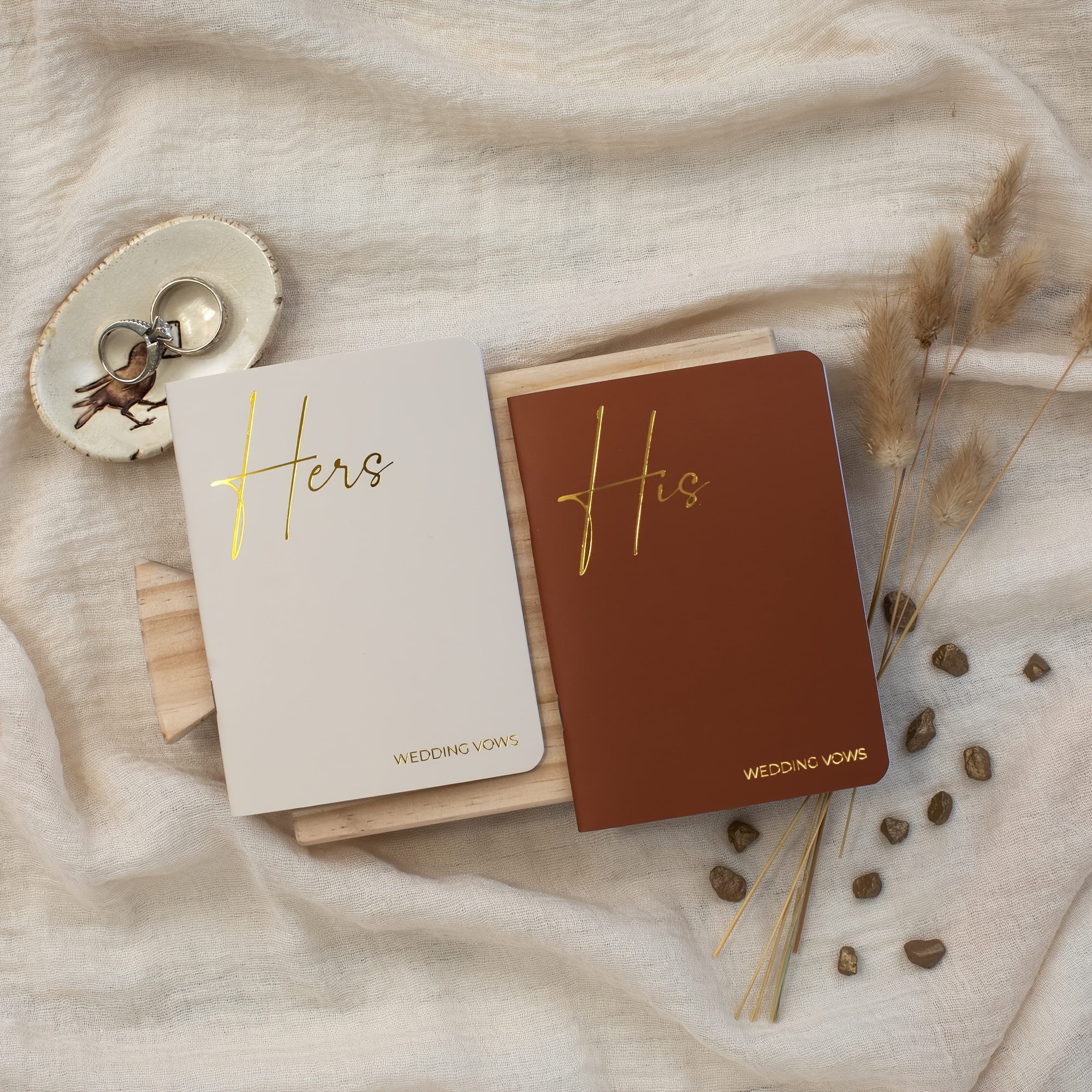 E-shop 2er-Set Hochzeitsversprechen-Notizbücher für ihn und sie, mit goldener Folie, ideal für die Hochzeitszeremonie