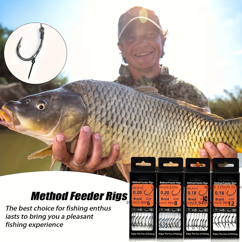 

2/4 Packs Method Feeder Rigs, Barbed Hooks With Braided Line And Bait Spike, Fishing Accessories