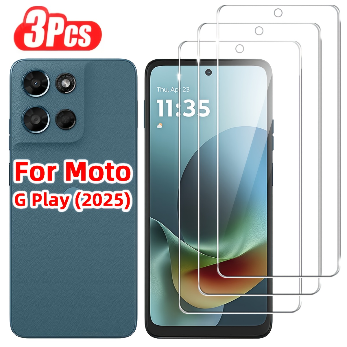 TEMU Étui Compatible pour Moto G Play (2026) avec Protecteur d'Écran en Verre - 3 Feuilles de Verre Trempé HD, -Rayures, Couverture Ultra-Mince et