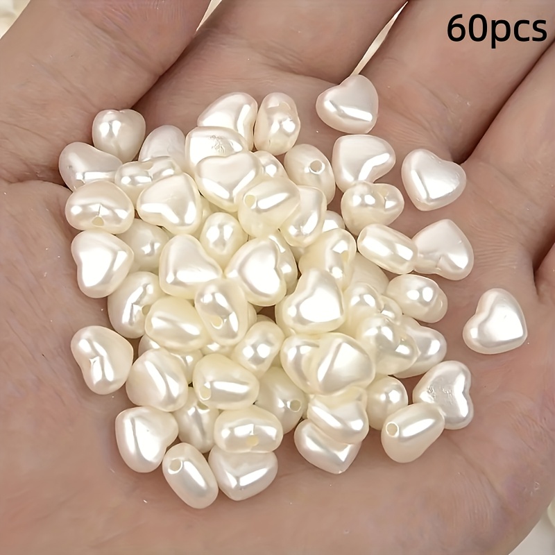 60pcs 8mm White Acrylic Heart-shaped Beads - Glossy Jewelry Making Materials, Suitable For Necklace Bracelet Ring Crafts, Durable Handmade Additions, , Shiny Bead