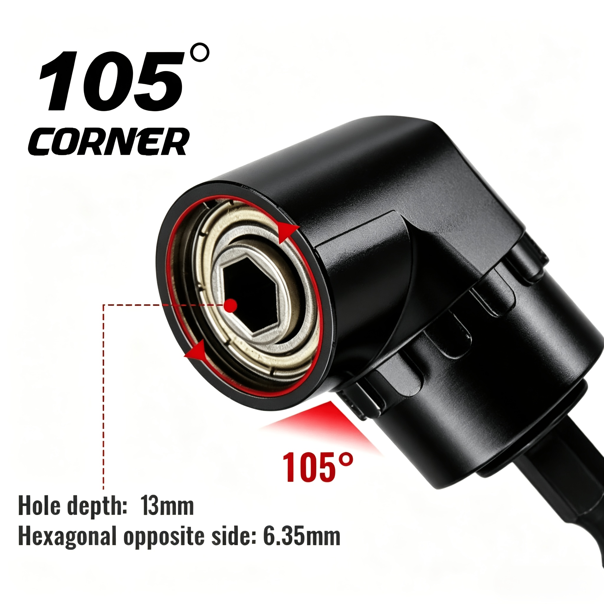 TEMU Right Angle Drill Attachment Set, 360° Rotatable 1/4", 3/8", 1/2" Socket Adapter, Hex Shank 105° Angle Drill Adapter, And 90° Countersink Drill