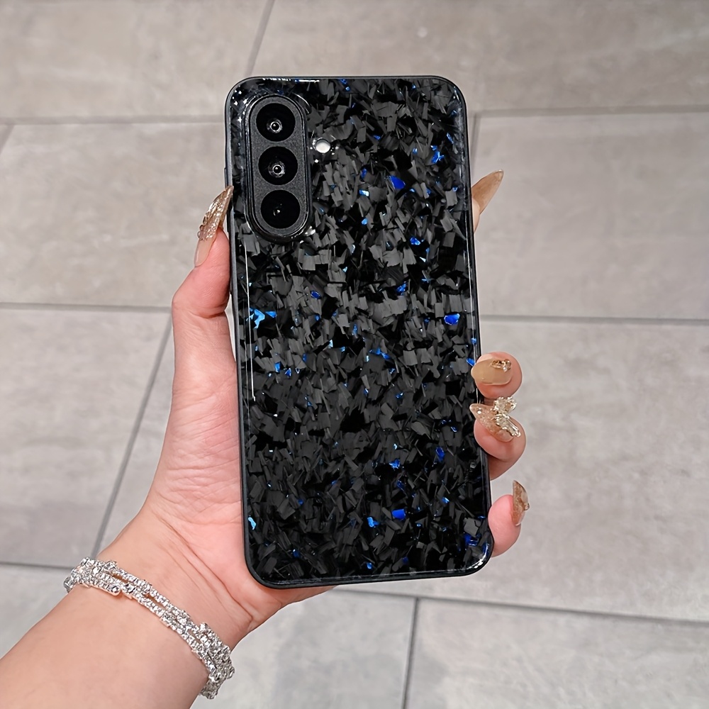TEMU Phone Case - Artistic Blue Geometric Carbon Fiber Pattern Phone Case For Galaxy A56 A16 A35 A55 A06 A05s A34 A05 A14 A54 A73 A04 A53 A13 A23 A32