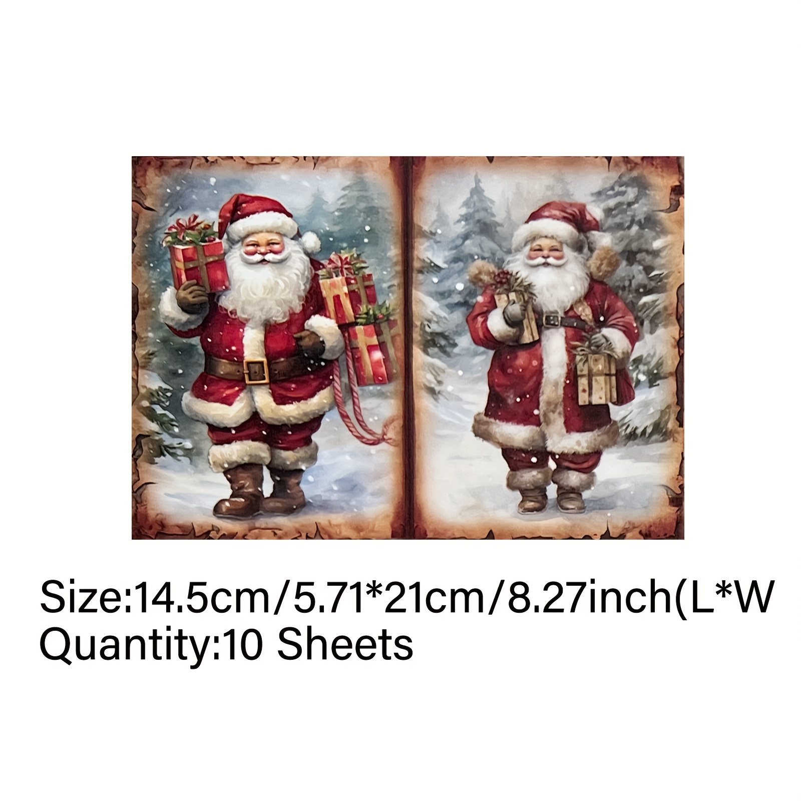 Image of Vigus 10 Sheets Christmas Santa Claus Gift Delivery Paper - A5 Size Holiday Craft Paper With Festive Santa Illustrations For Journals, Diaries & Diy Projects, Christmas Wrapping Paper