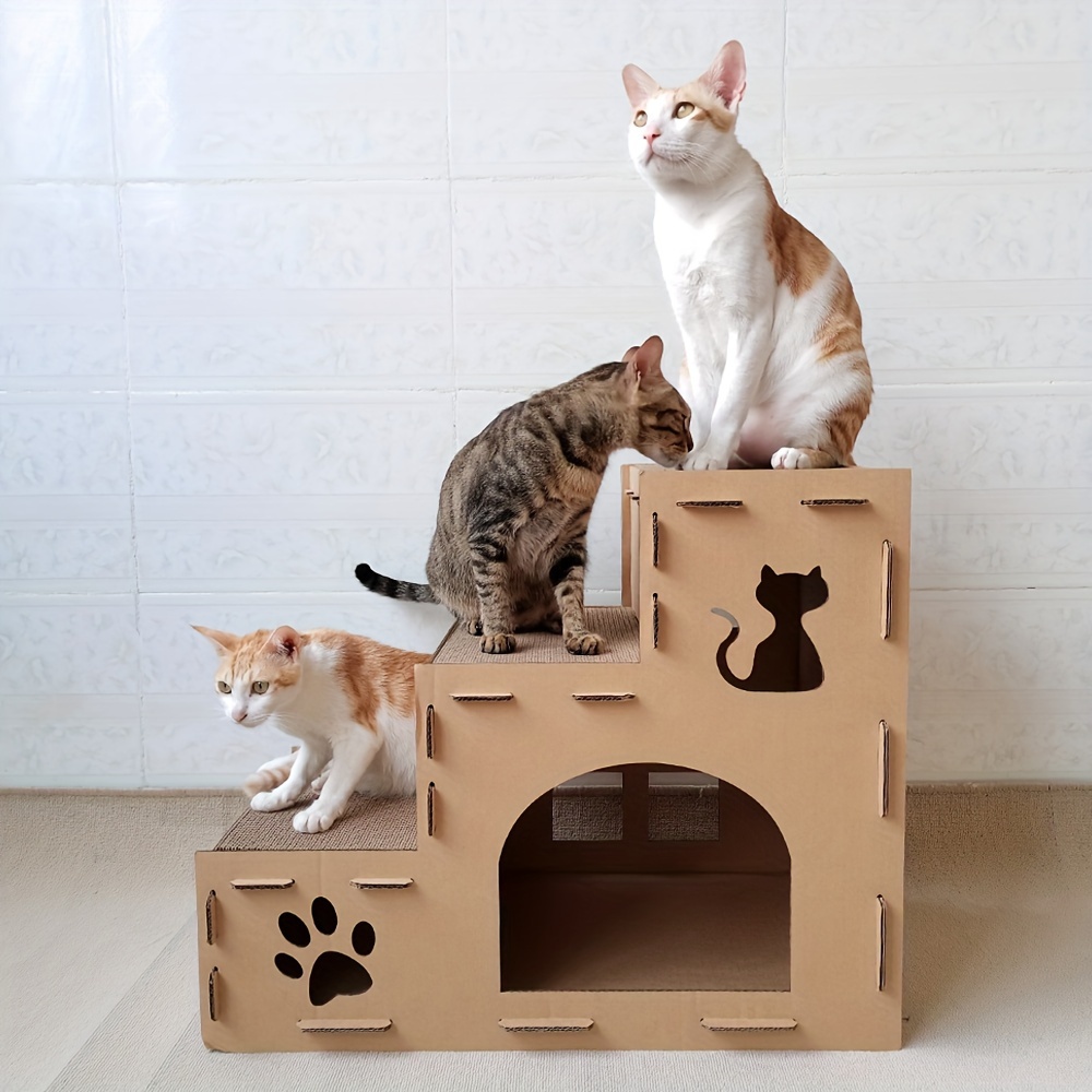 Corrugated Cardboard Cat House with Integrated Scratching Board Multi Rest Villa for Cats