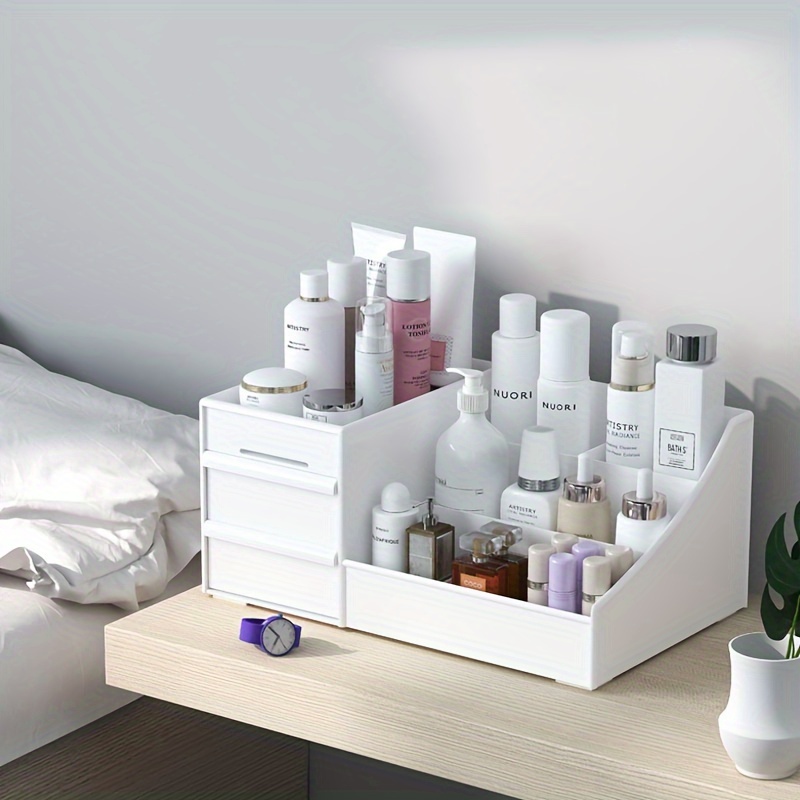 expandable cosmetic organizer box white plastic with drawer multifunctional storage for bathroom vanity desk and dresser essentials details 6