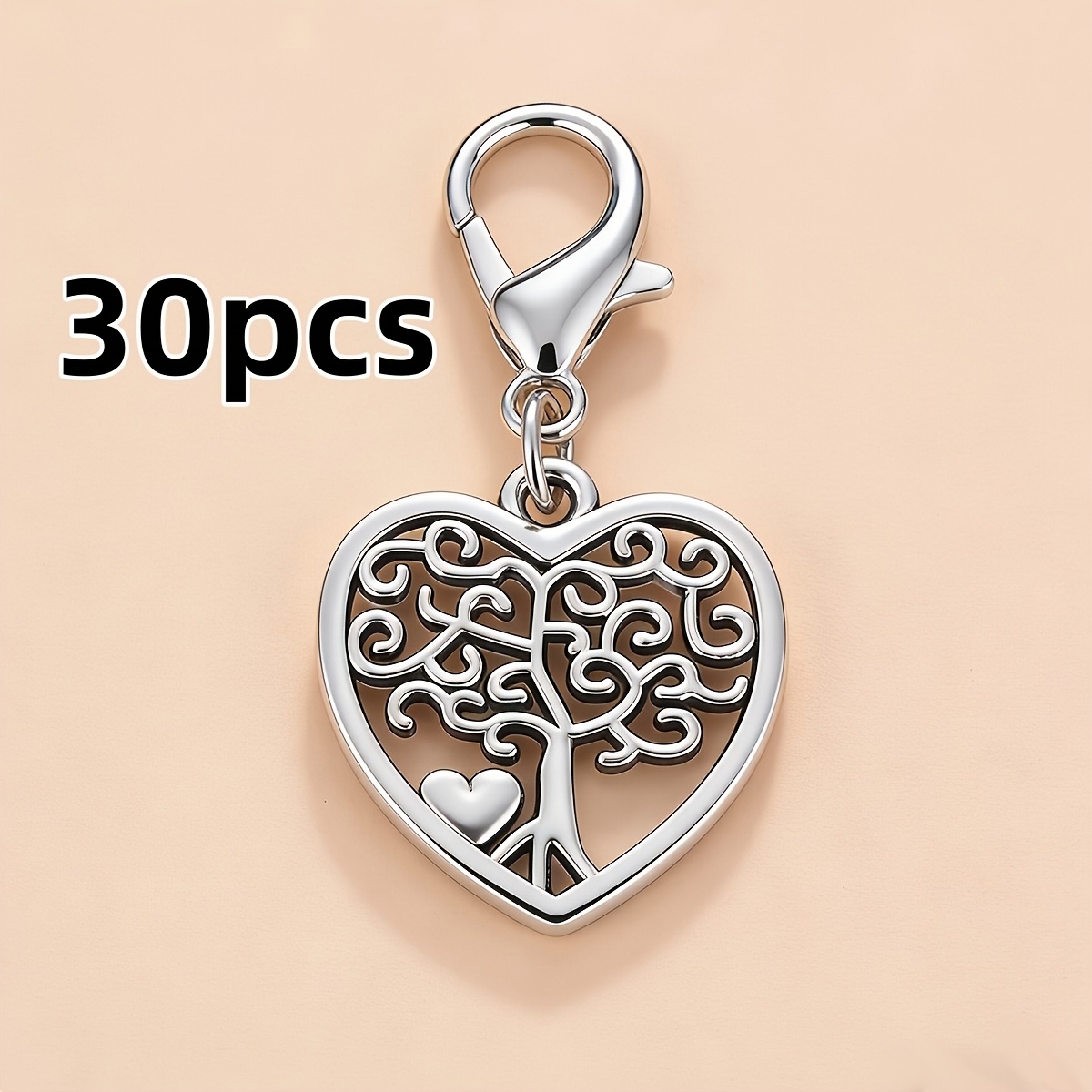 Image of 30pcs Of Heart-shaped Keychains With Lobster Clasps, Tree Of Life Pendant Keyrings, For Bag/zipper/shoe Decoration, Suitable For Birthdays, Christmas, Valentine's Day, And Graduation Anniversaries