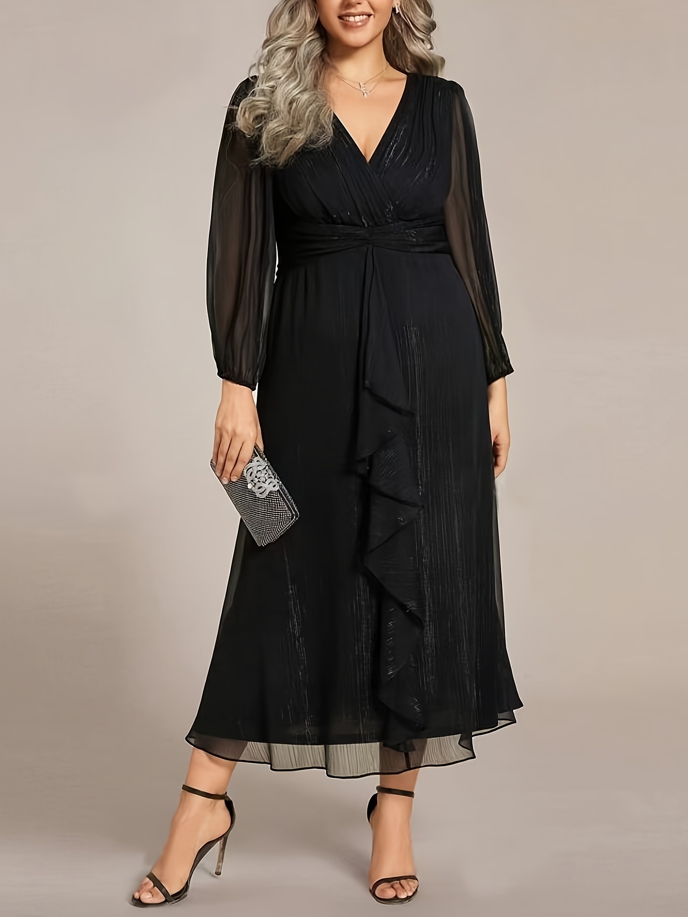 womens elegant deep v neck sleeve a line dress solid   washable middle eastern   for formal casual occasions dress sleeve  ing wear cultural attire no stretch fabric   silhouette
