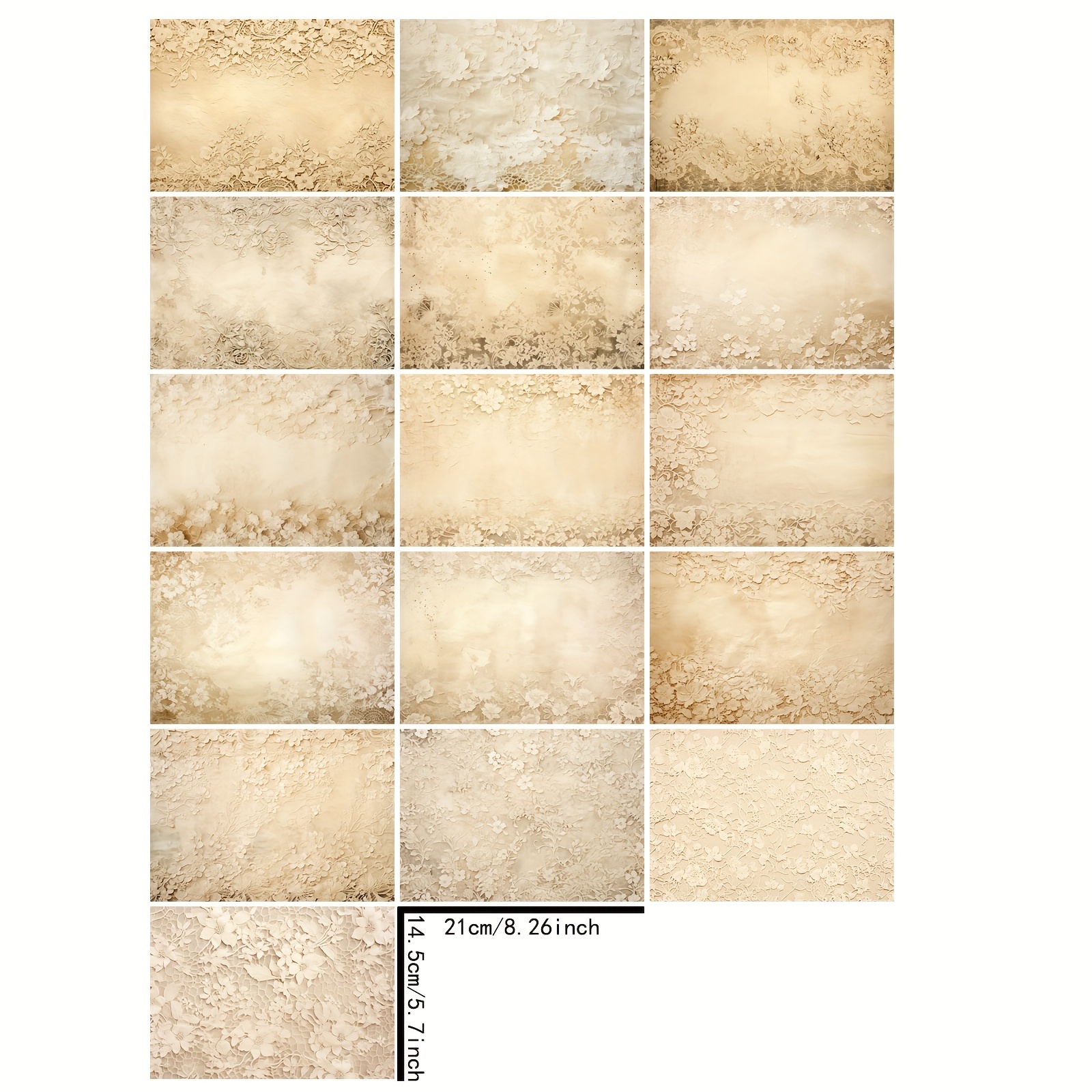 Image of 16pcs Vintage Khaki Lace Floral Background Paper, A5 Size - Ideal For Diy Scrapbooking, Journals, Greeting Cards & Planners, Scrapbooking Supplies