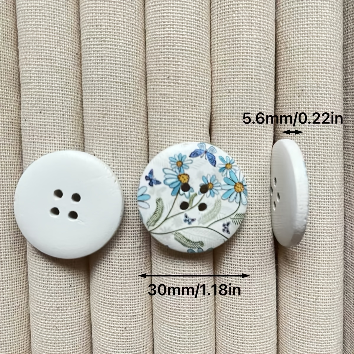 10pcs 30mm large decorative   buttons natural wood 4 holes details 6