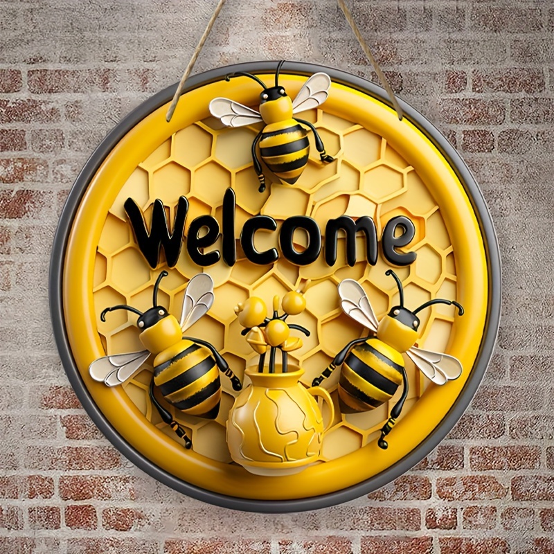 

1pc, Wooden Sign Decoration, Bee Welcome Slogan Log Hanging Decoration, Suitable For Home Wall Decoration, Living Room Decoration, Door Decoration, Wall Decoration